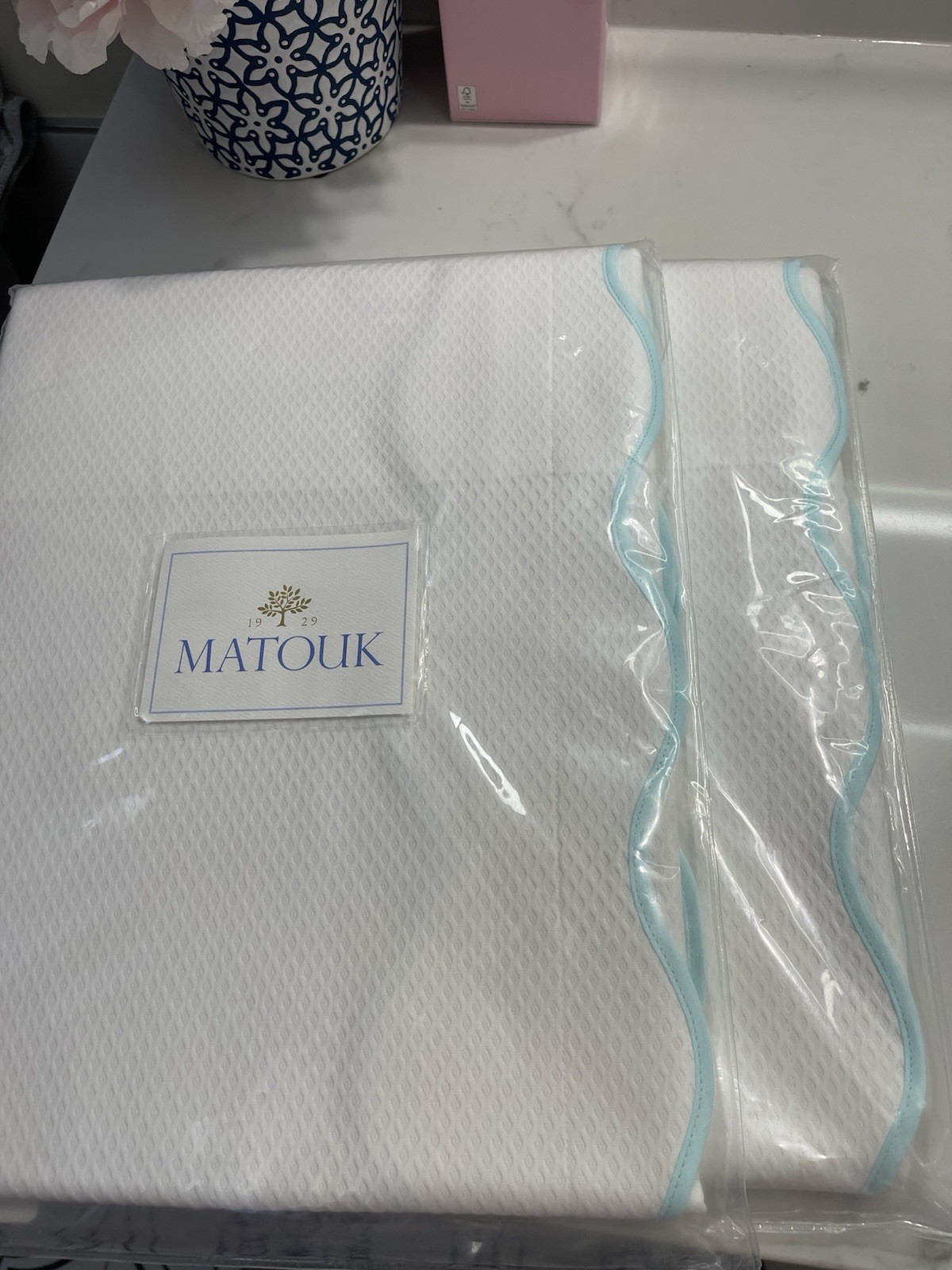 Matouk NWT (1pc) King Sham Lanai 65% Cotton Lagoon Scalloped ONE SHAM
