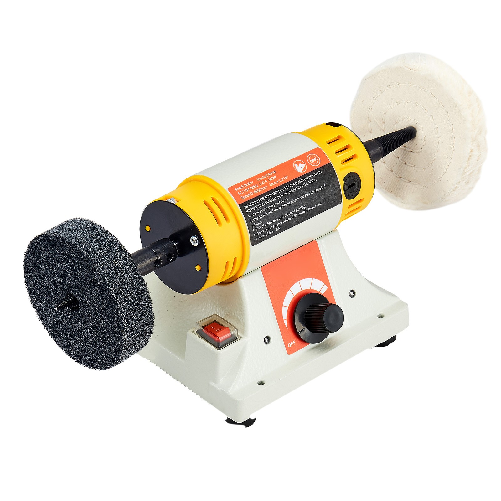 1/2HP Bench Buffer Polisher 0 to 8000RPM with 3-inch & 4-inch Wheels