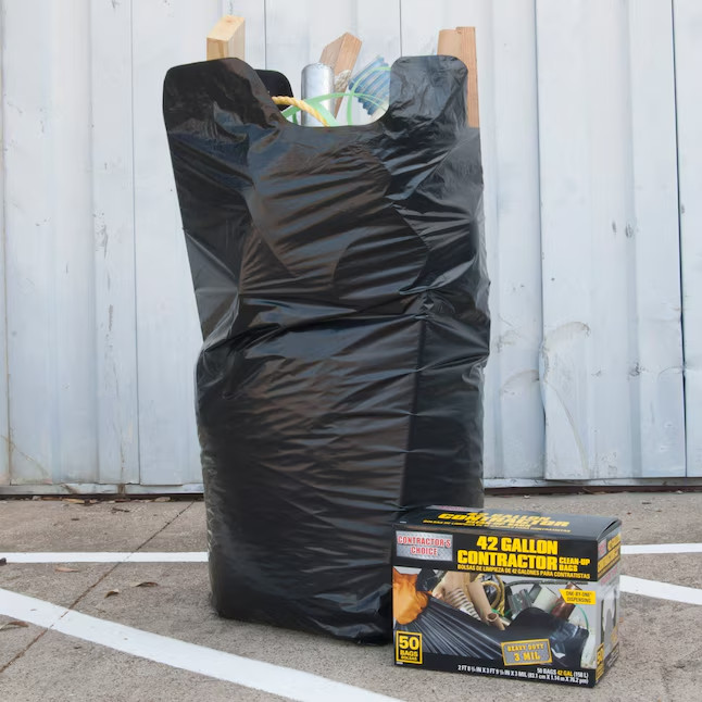 Contractor’s Choice 42-Gal Black Construction Trash Bags, Scent-Free, 50 Ct