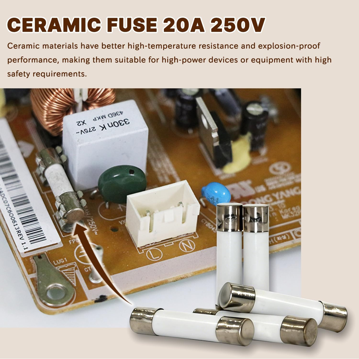 Microwave Fuse 20 Amp 250V Slow-Blow Universal Ceramic Fuse Replacement for GE W