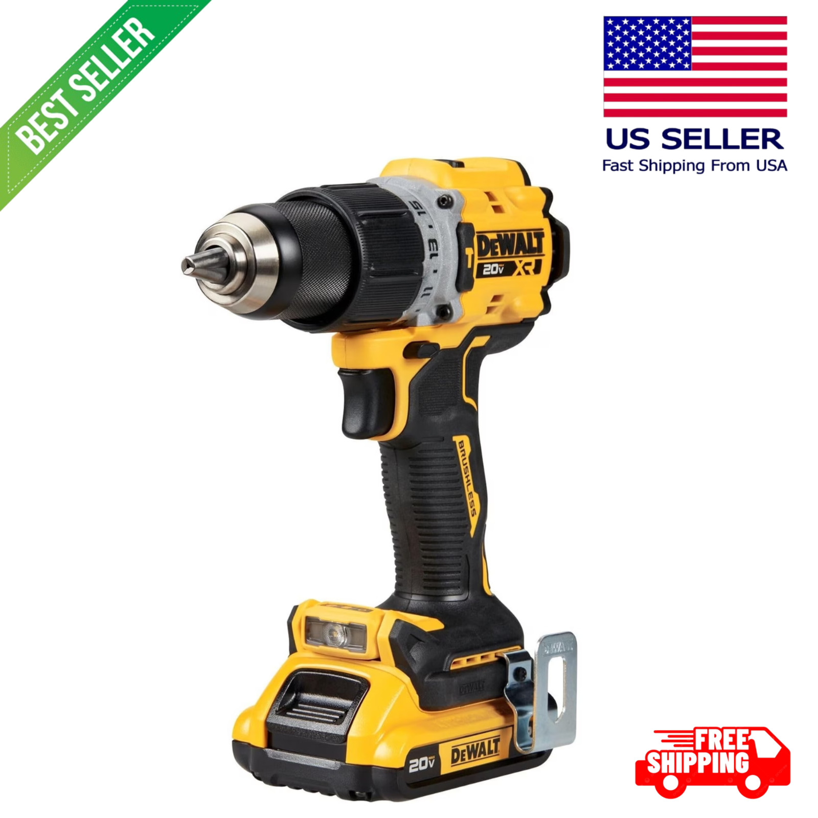 DEWALT 20V MAX Cordless Drill Driver Kit, Electric Drill, Brushless 1/2 Inch