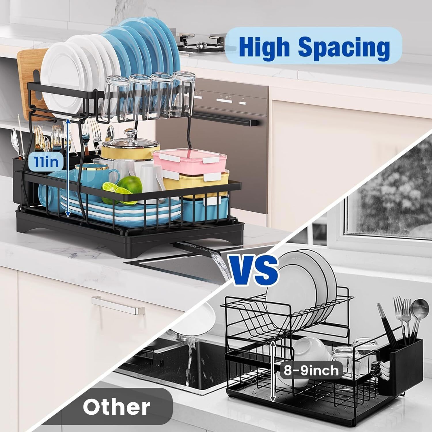 Over Sink Dish Drying Rack 2-Tier Stainless Steel Kitchen Shelf Cutlery Drainer