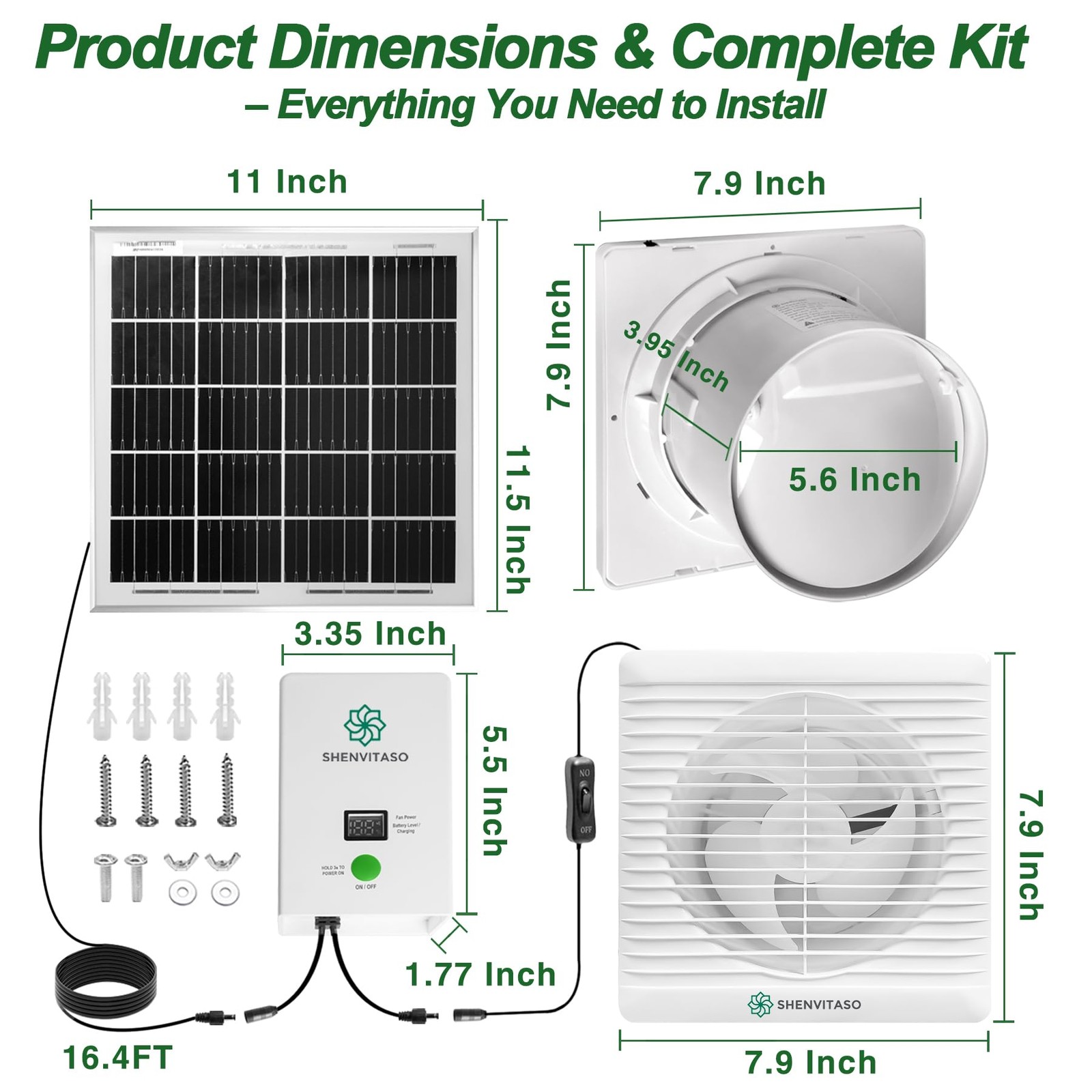 Solar Exhaust Fan with 7500mAh Battery & LCD Display, 25W Solar Panel Vent Fa…