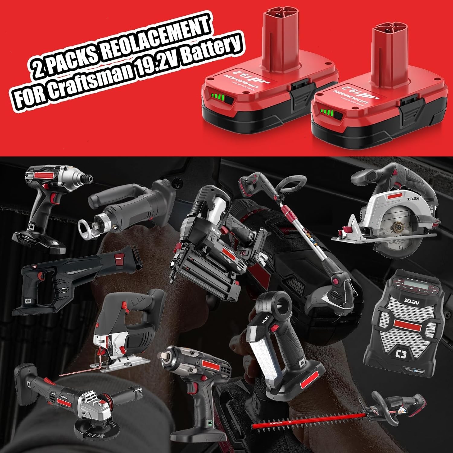 2pack 19.2 Volt XCP 8.0Ah Lithium Battery For Craftsman C3 Diehard PP2025 PP2030
