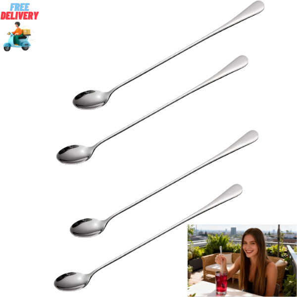 9.5 Inch Long Handle Stainless Steel Spoon – 4-Pack Ice Tea Spoon