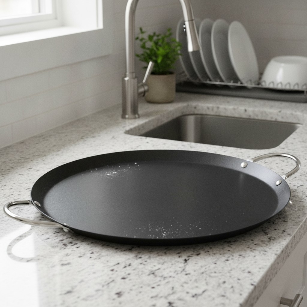 13.5in Carbon Steel Nonstick Round Comal with Metal Handles, Black | Chrome R…
