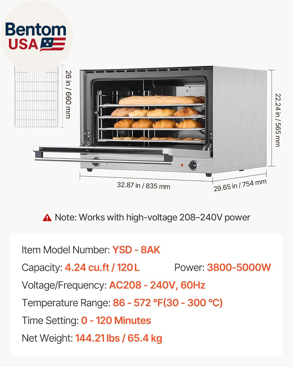 Commercial Convection Oven, 4.24 Cu.Ft Countertop Oven for Full-Size Pans, Elect