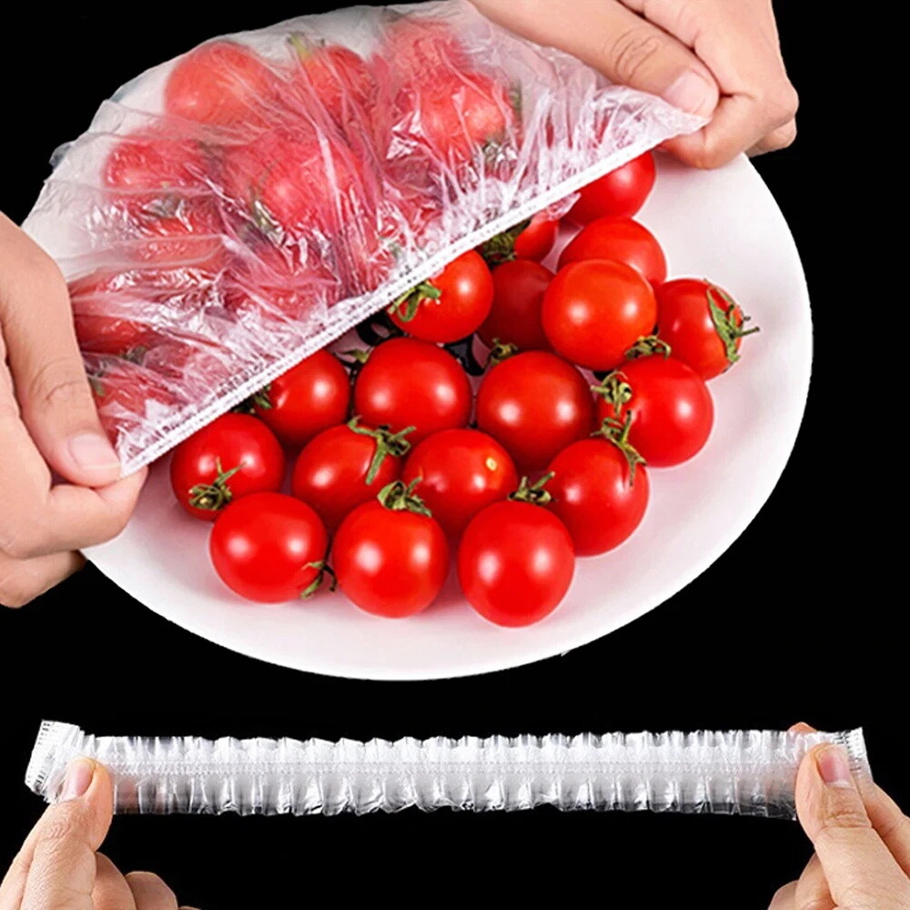 100Pcs Food Cover Disposable Plastic Wrap Elastic Food Covers For Fruit Bowl Cup