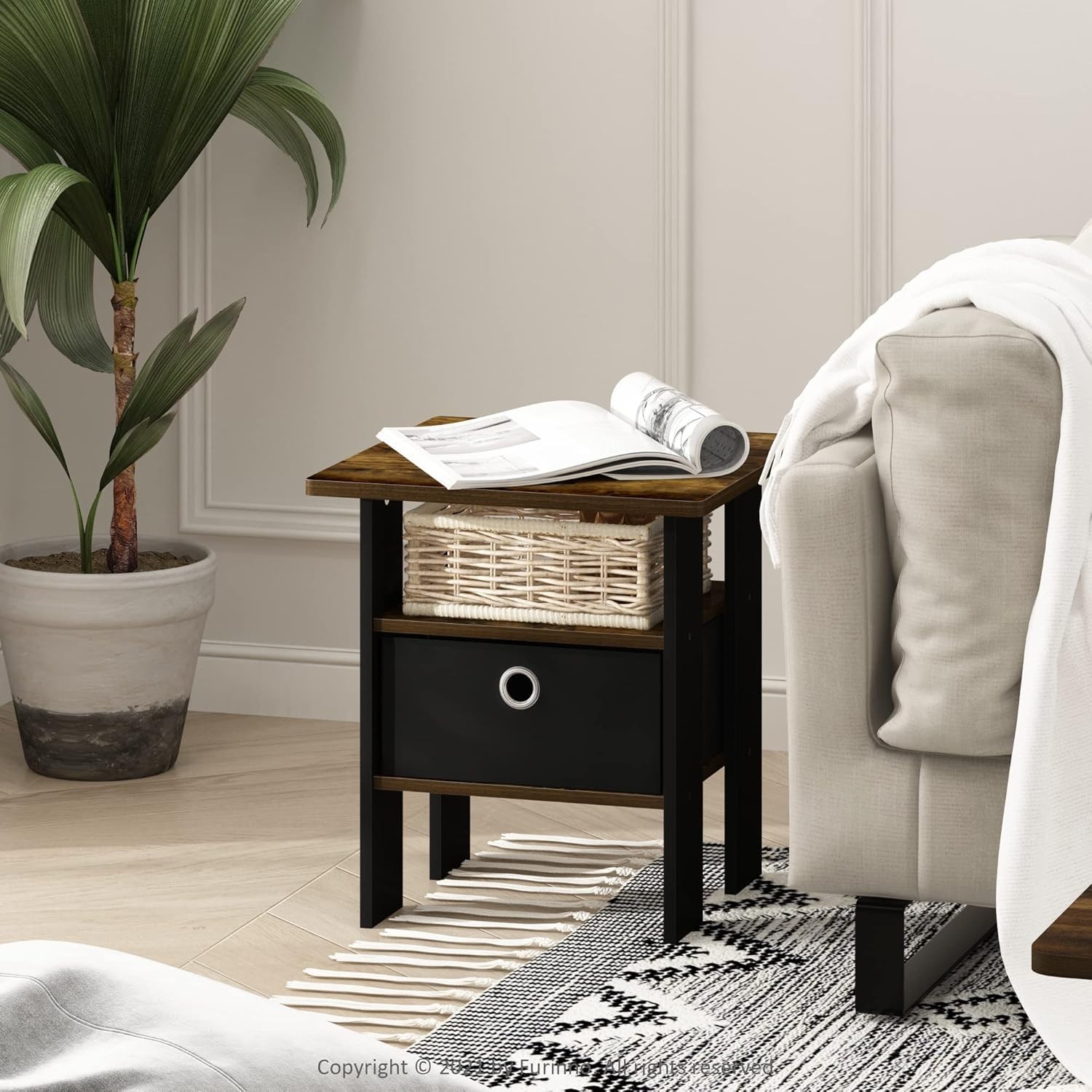 Contemporary Amber Pine Side Table with Open Shelves – Perfect for Any Room