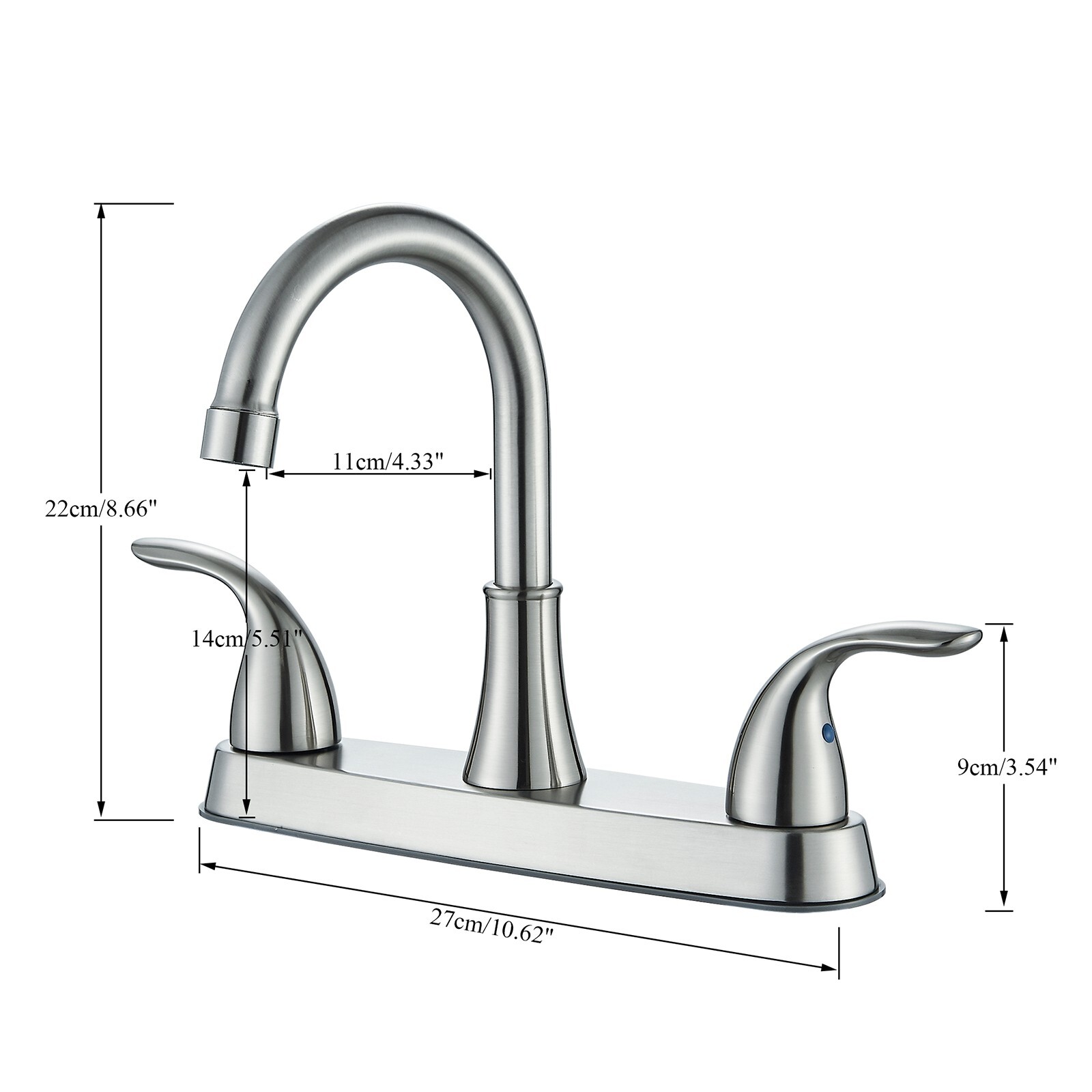 Brushed Nickel Kitchen Faucet 2Handle 4 Hole Sink Mixer Faucet with Side Sprayer