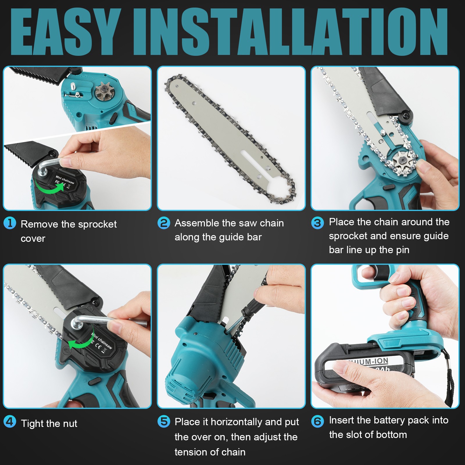 6″ Electric Mini Chainsaw Cordless Handheld Saw 2 Battery + 2 Chains for Makita
