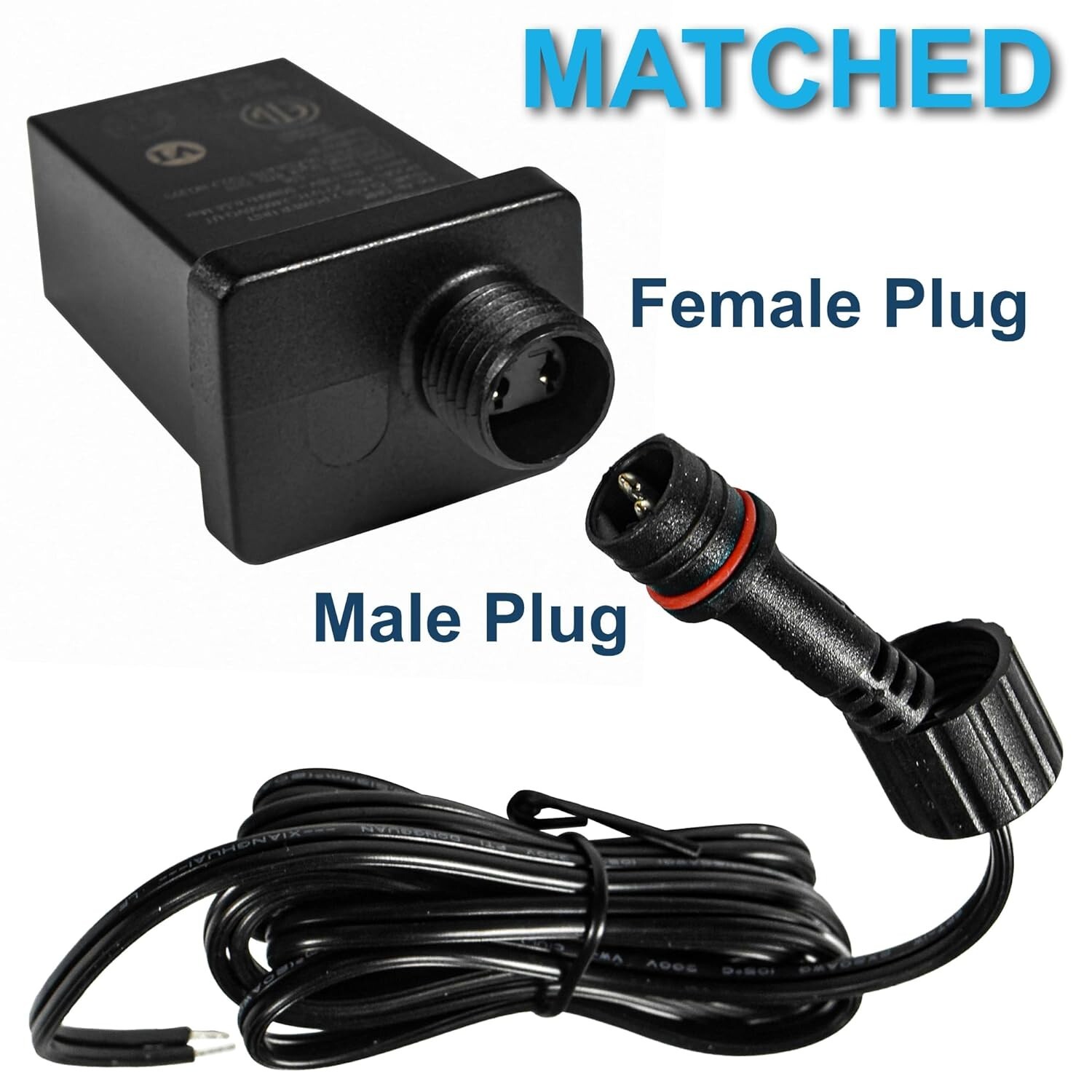24V 0.5A 12W Class 2 Power Supply Extension Cord, IP44 Raintight LED Transformer