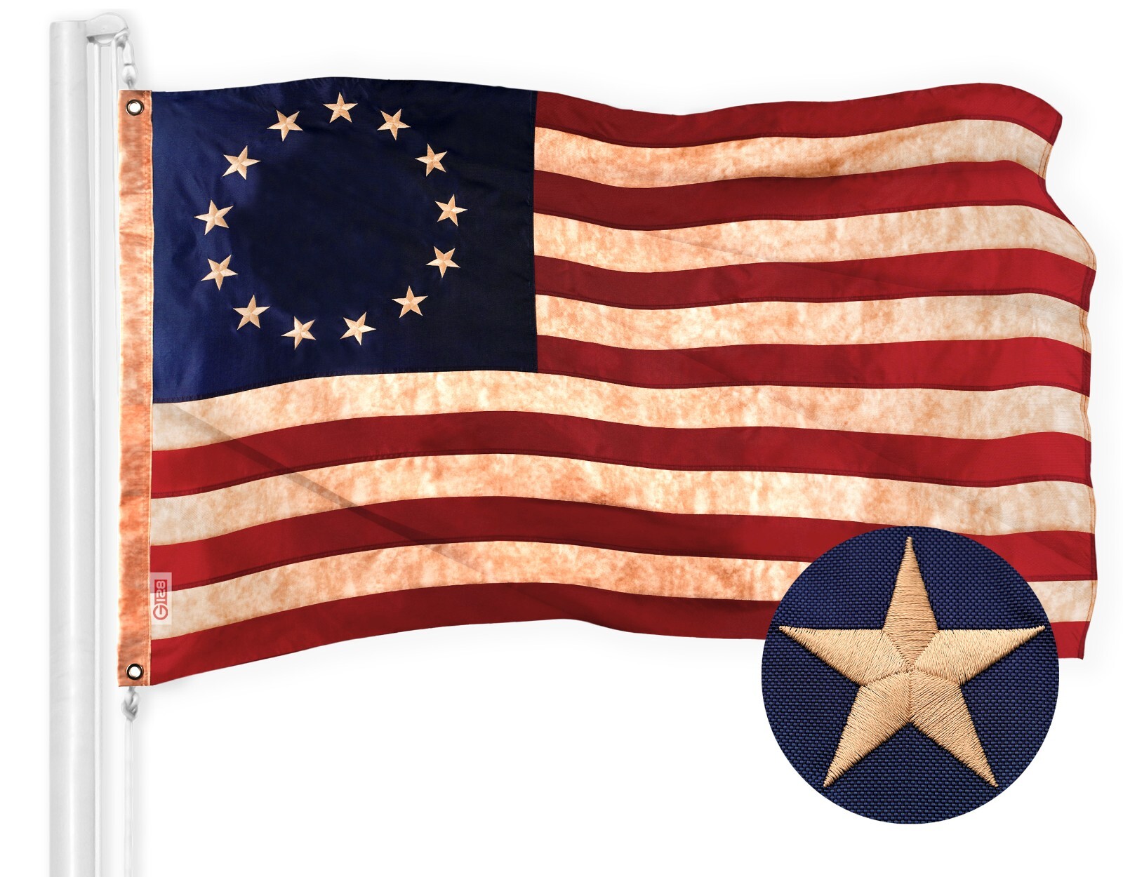 Betsy Ross Tea Stained Flag 4x6FT Embroidered Polyester