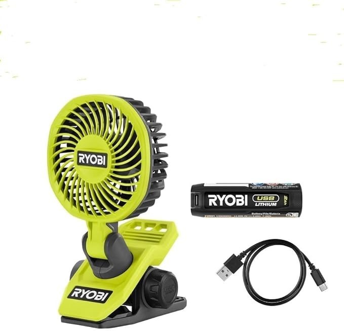 Ryobi Lithium Clamp Fan Kit w/ 2.0 Ah USB Battery + Type USB-C Cable FVF51K NEW