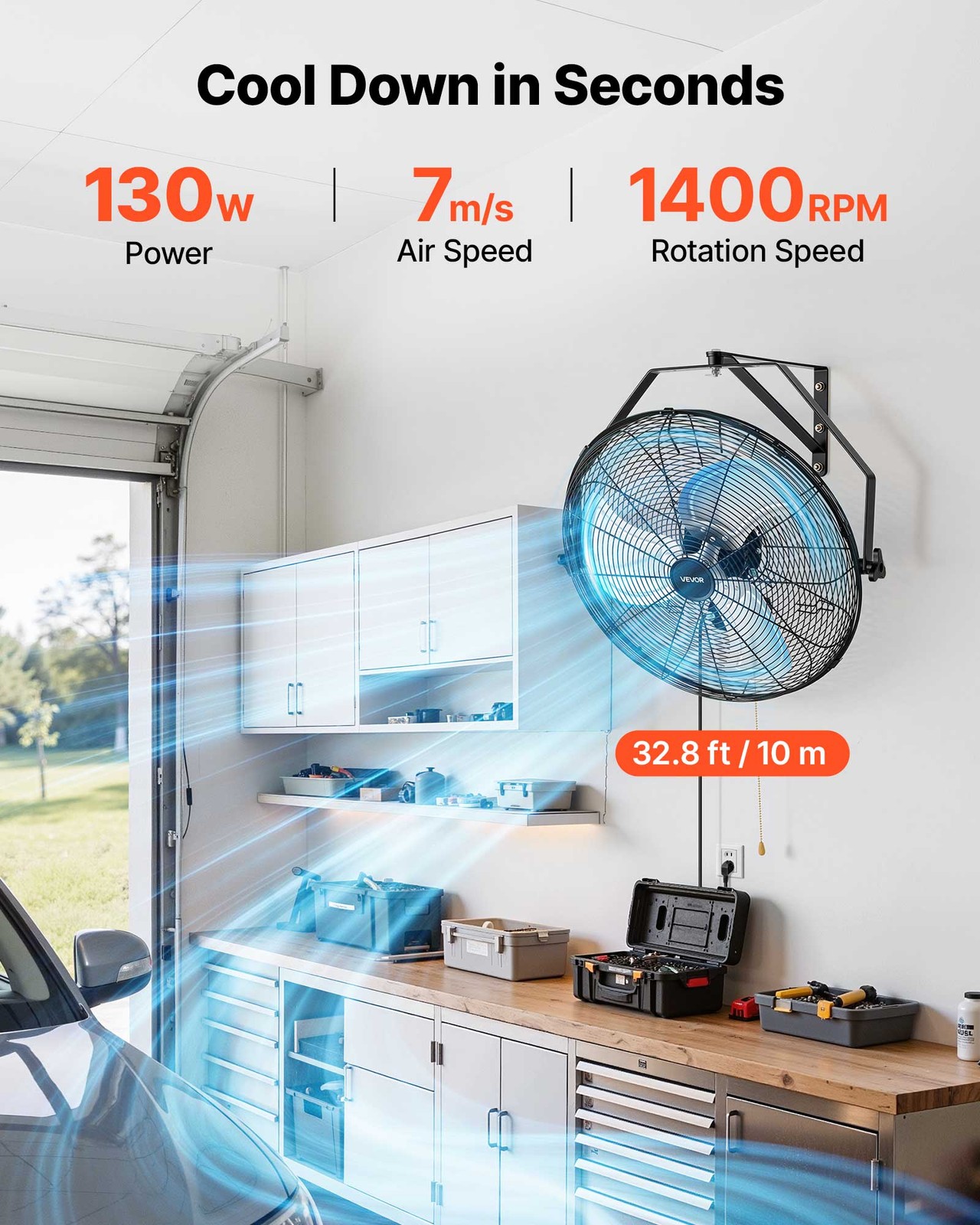 VEVOR 20 in Wall Mount Fan 2 Pack 3 Speed Long Airflow for Industrial Garage