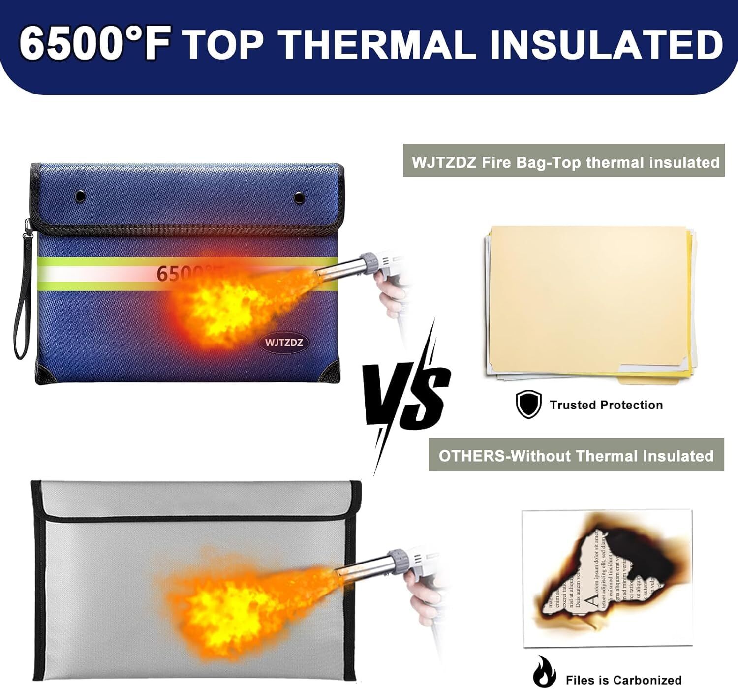 Upgraded Fireproof Money Bag10 Layers of Heat Insulated Materials6500°F Firep…