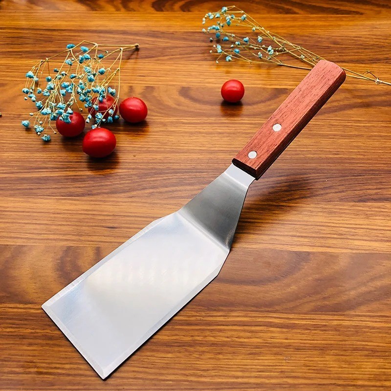 Metal Spatula Beveled Edges, Stainless Steel Spatula with Wood Handle *
