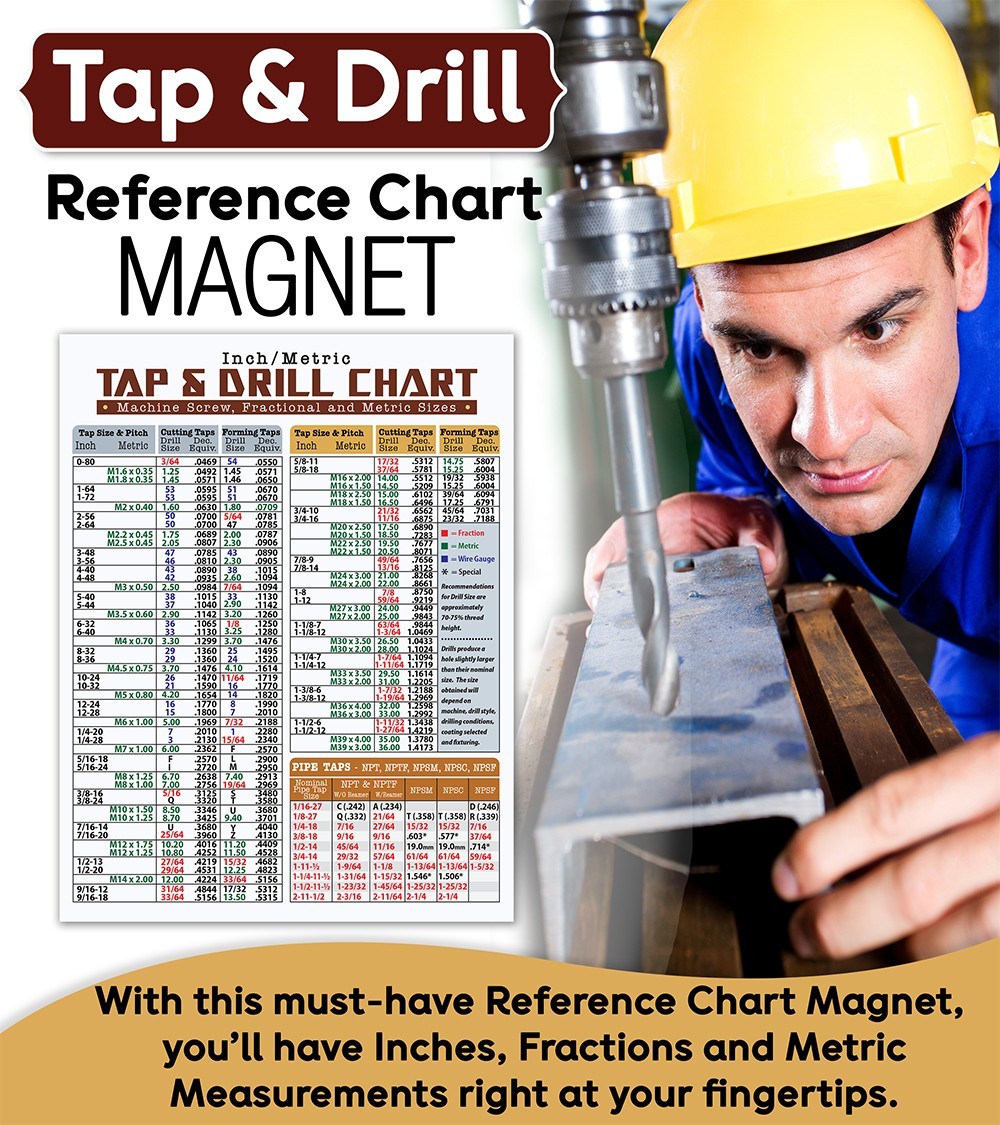 Magnetic Tap & Drill Size Chart 8.5×11 – Inch Metric Conversion Guide Magnet