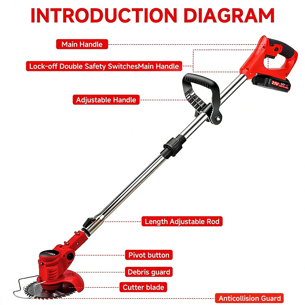 Electric Cordless Grass String Trimmer Lawn Edger Weed Wacker Cutter + 2 Battery
