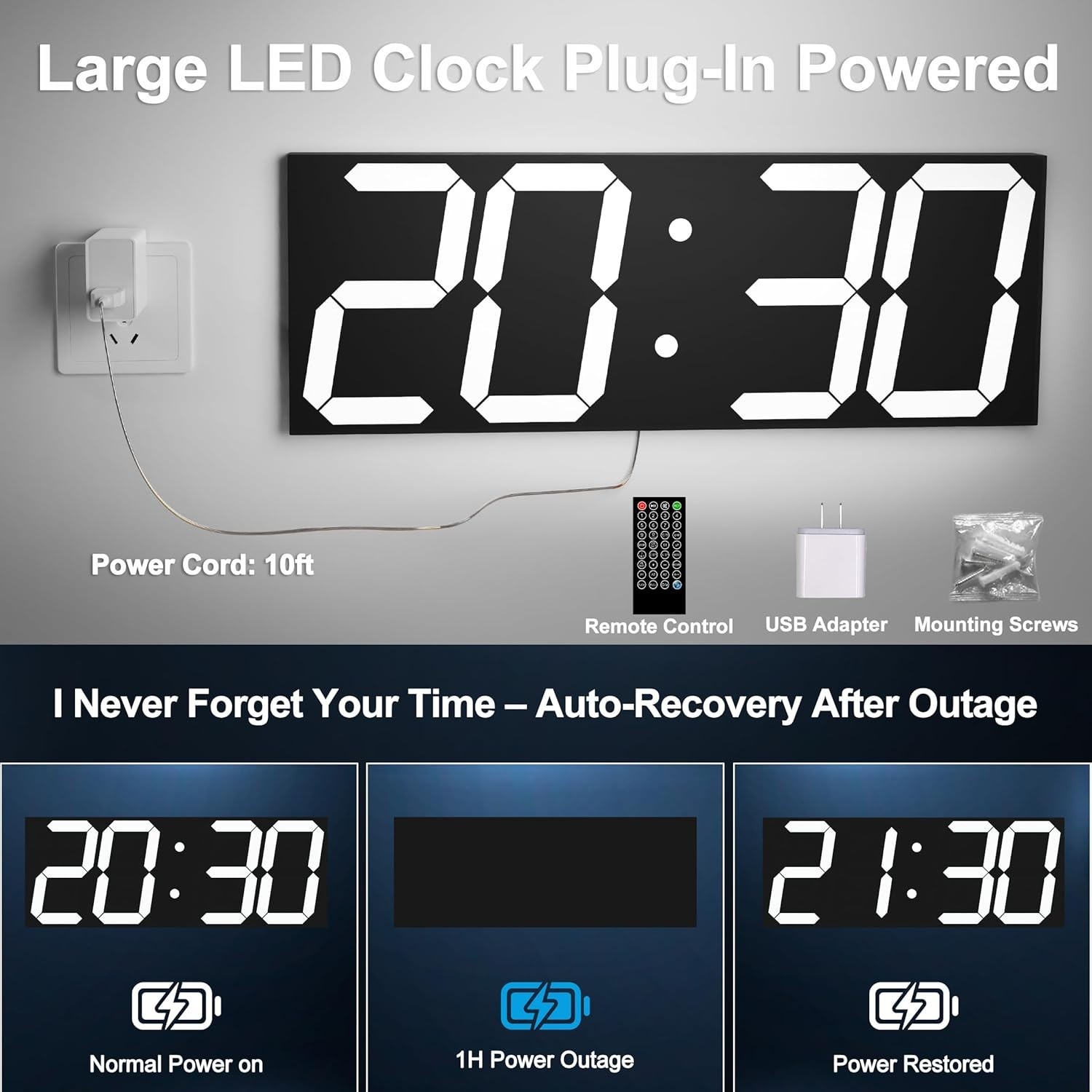 Digital Clock with Large Display 18.7 Inch, GPS Auto-Sync Time, Remote Control
