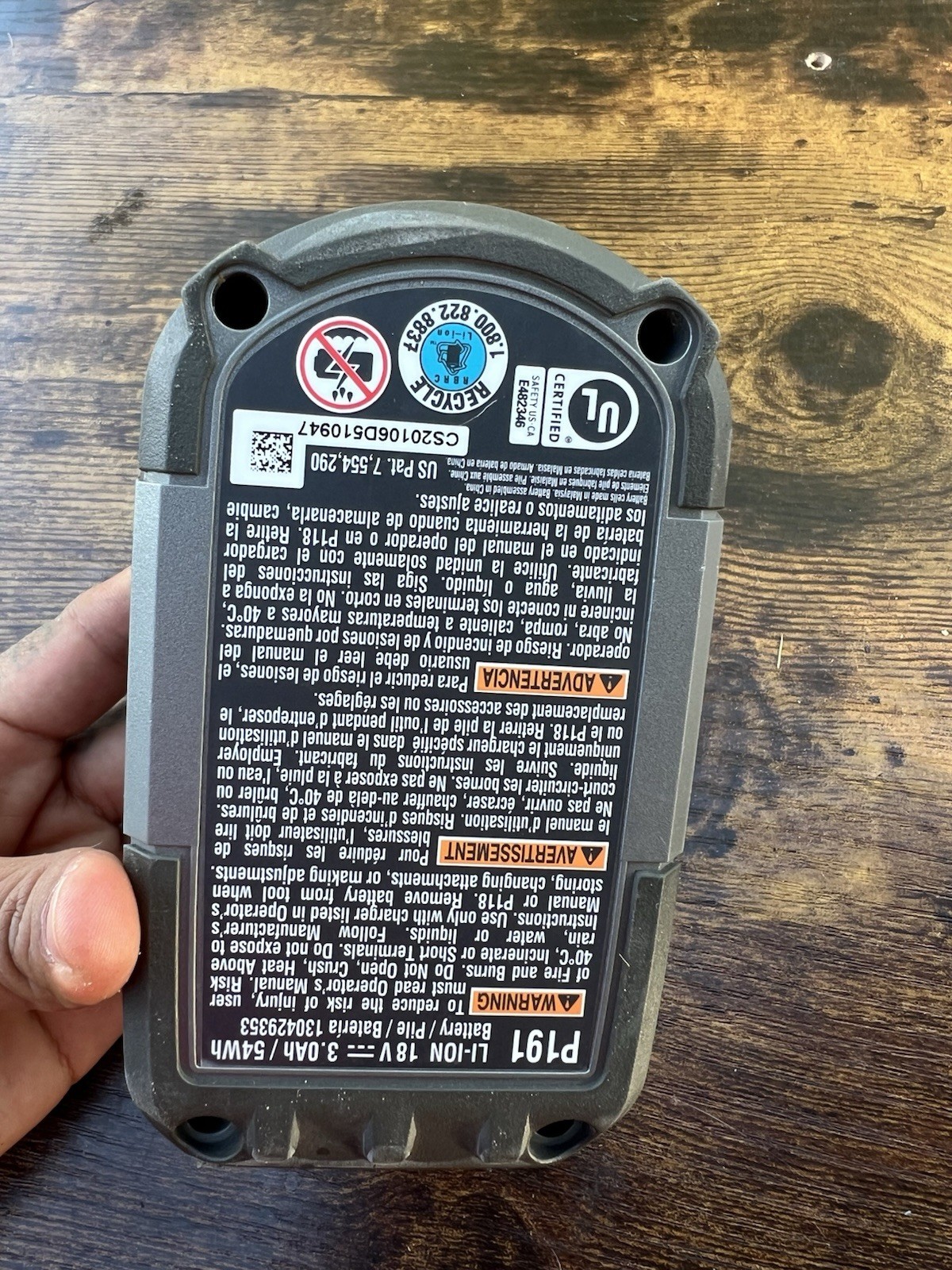 Ryobi ONE+ PBP004 18V Lithium-Ion 3.0 Ah Battery – Black