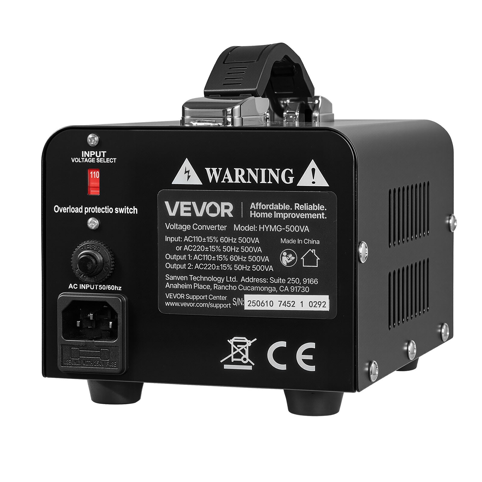 VEVOR Voltage Converter Transformer 500VA Step Up/Down 110V to 220V/220V to 110V
