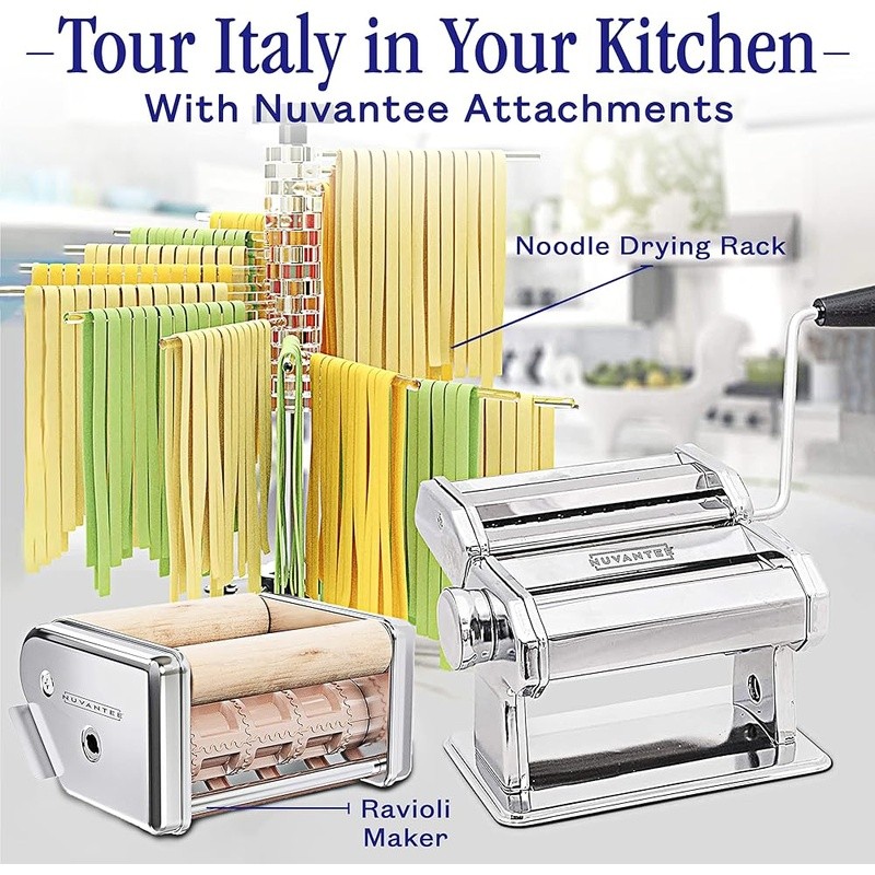 Stainless Steel Manual Pasta Maker 7 Thickness Settings 2 Blade Attachments New
