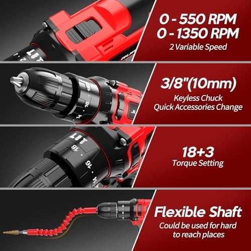 20V Cordless Drill, Electric Power Drill Set with Battery Charger and…