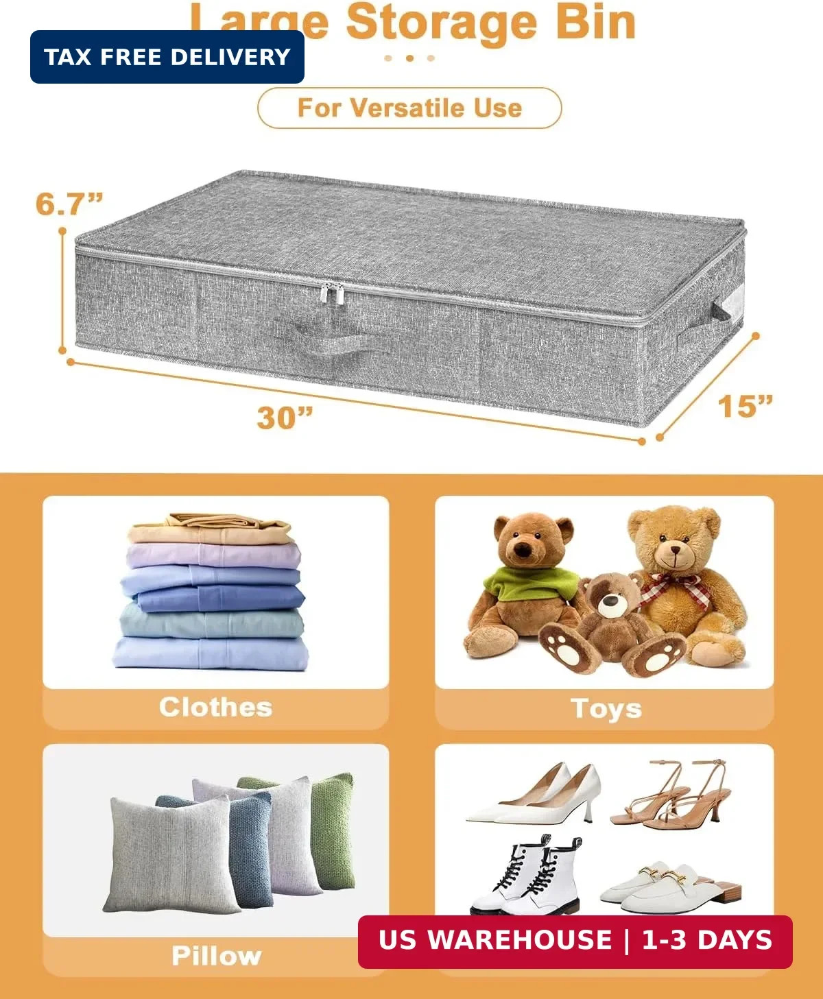 6.7 in Tall Sturdy Under Bed Storage Container with Lid, 2Pack, Gray | St