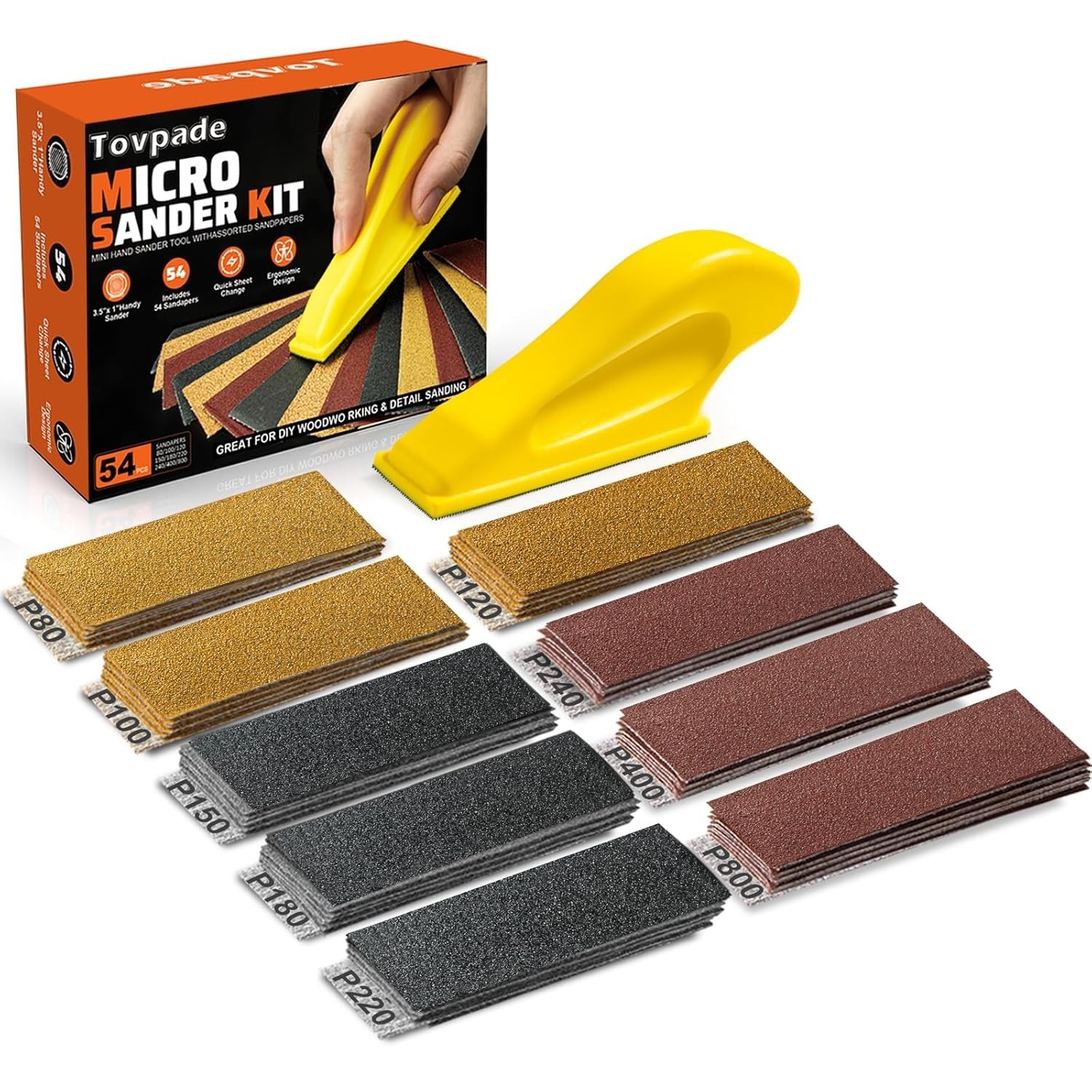 54PCS Micro Sander, Detail & Mini Sander Block – Precision Small Hand Sandin…