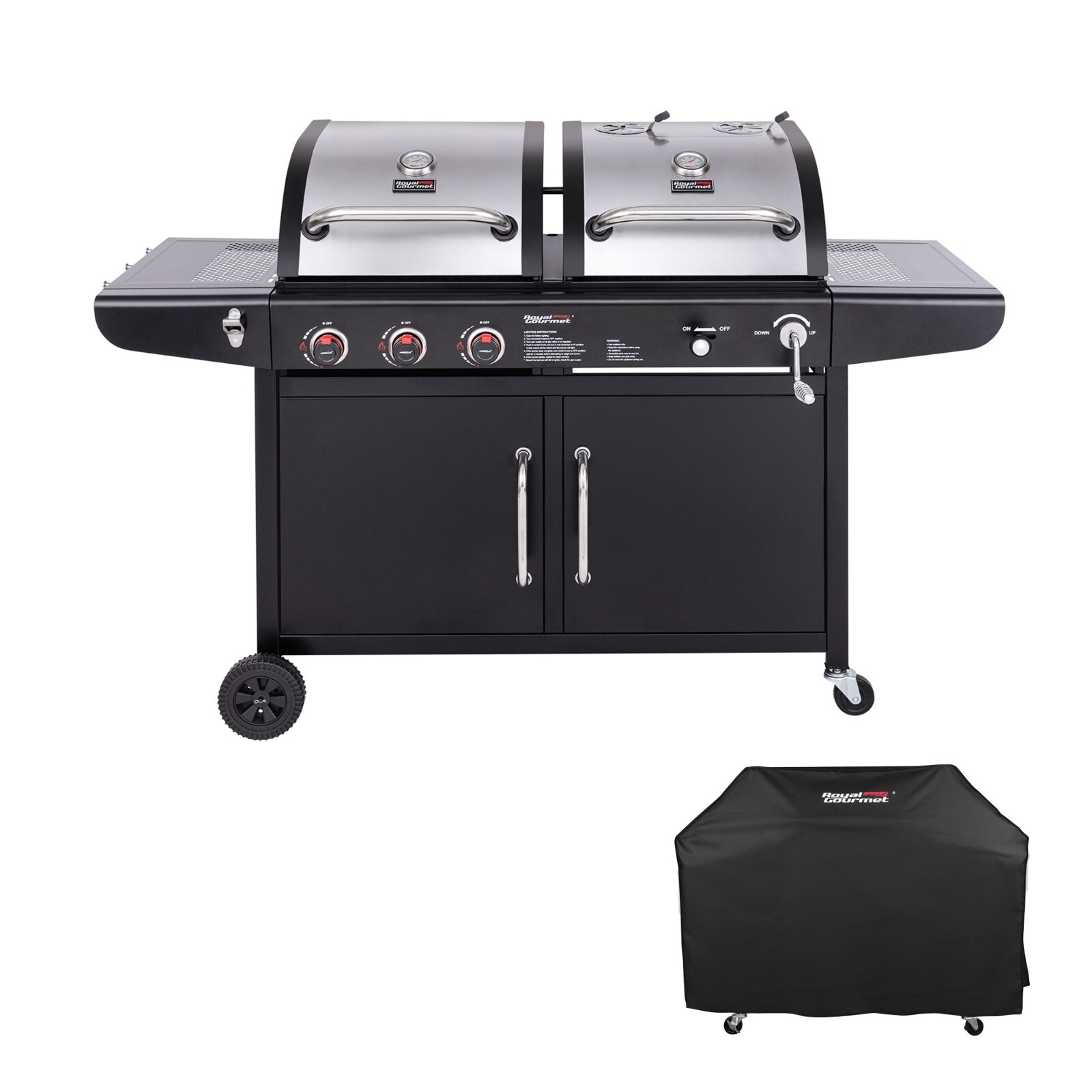 Royal Gourmet Gas Charcoal Combo Grill Dual Fuel Outdoor BBQ With Cover Black