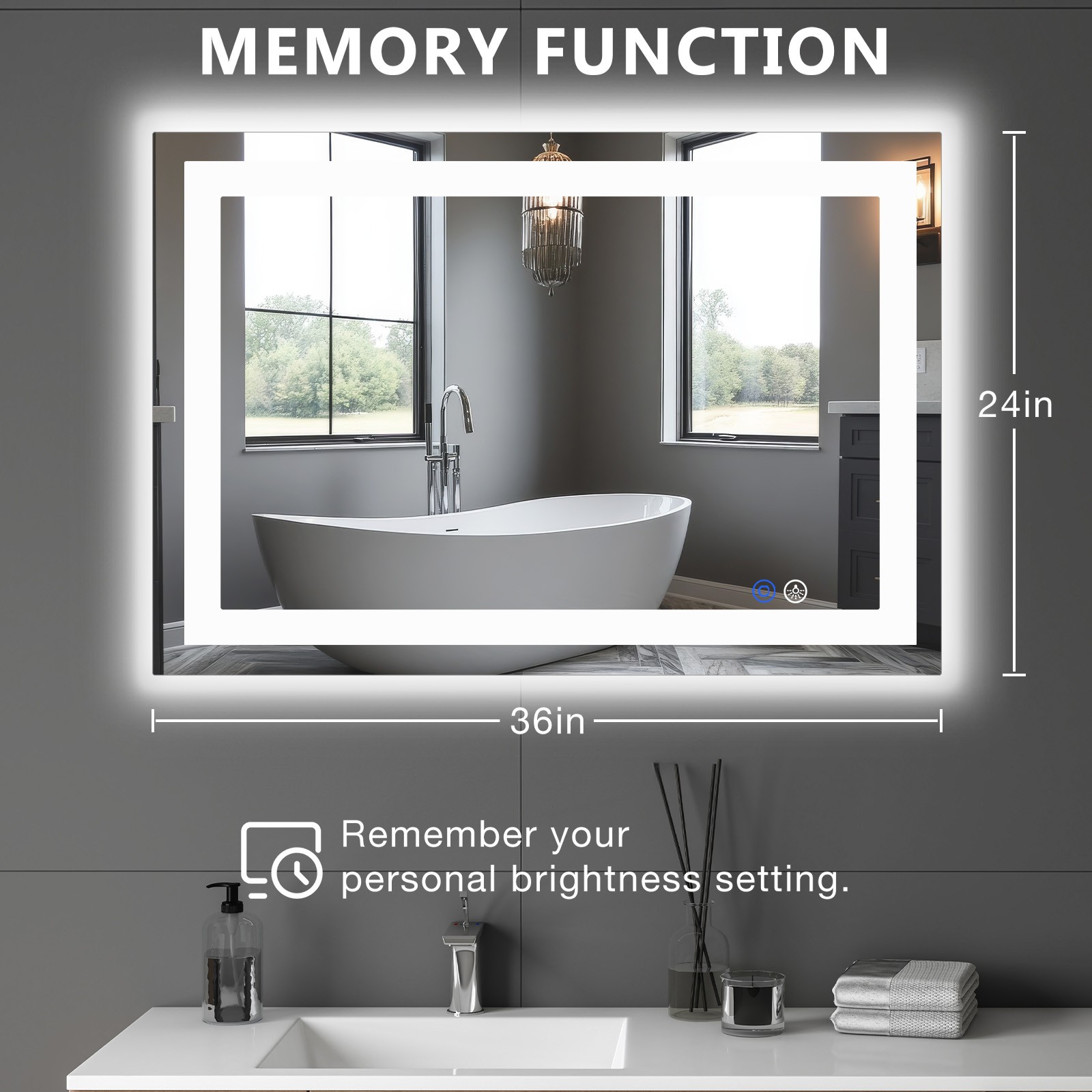Dual LED Lighted Bathroom Mirror,Smart Memory Function,Anti-Fog Vanity Mirror