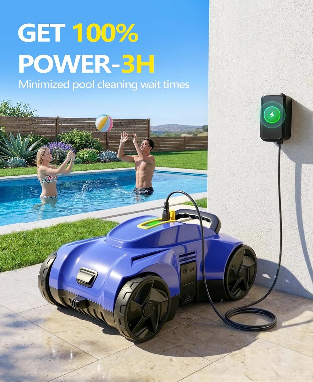 Cordless Pool Cleaner Robot – Auto Debris Removal, 120Min Runtime, Blue