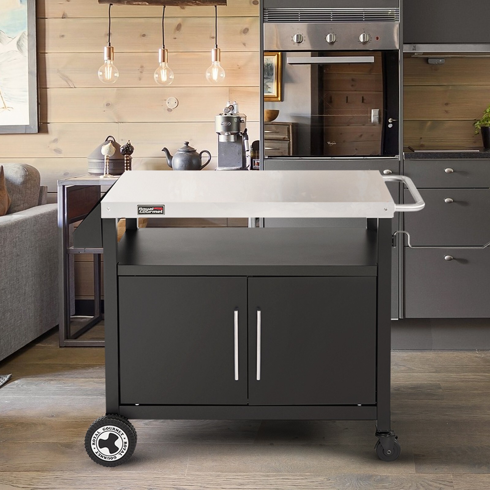 Royal Gourmet Movable Kitchen Cart with Storage Cabinet Grill Food Prep Table