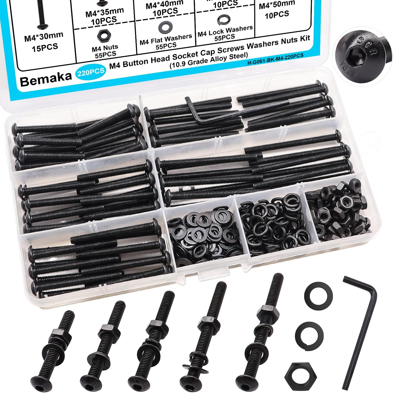 M2/3/4/5/6 Hex Button/Socket Head Cap Screws Bolts Nuts Washers Assortment Kit