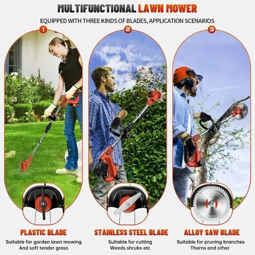 Electric Cordless Grass String Trimmer Lawn Edger Weed Wacker Cutter & 2 Battery