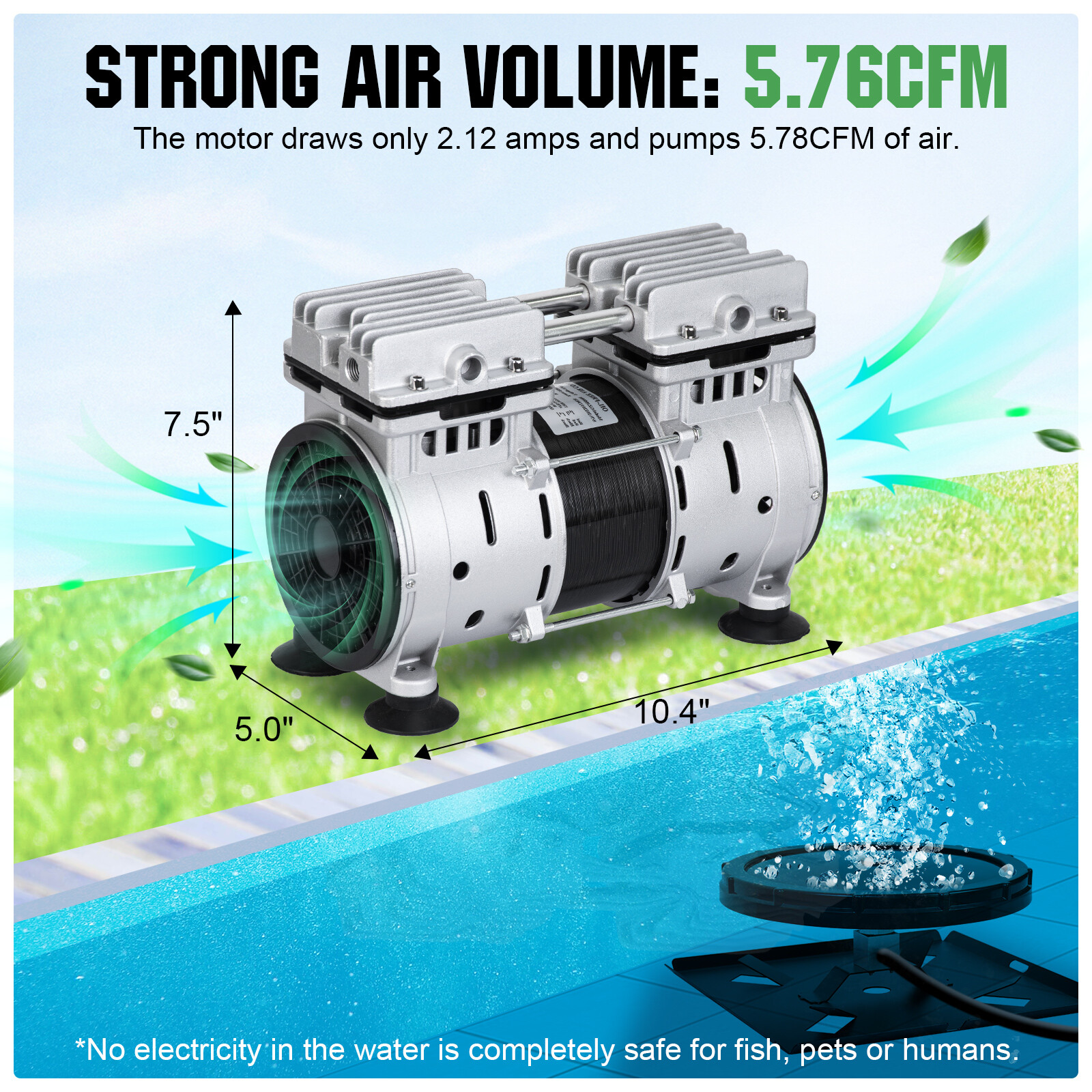 24V 300W Solar Powered Pond Aerator Aeration Pump 100 Weighted Tubing for 1 Acre