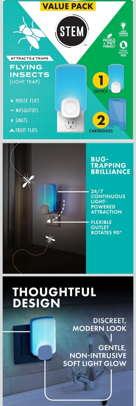 STEM Indoor Plug-In Light Trap Value Pack 1 Device + 2 Refills – NEW Without Box
