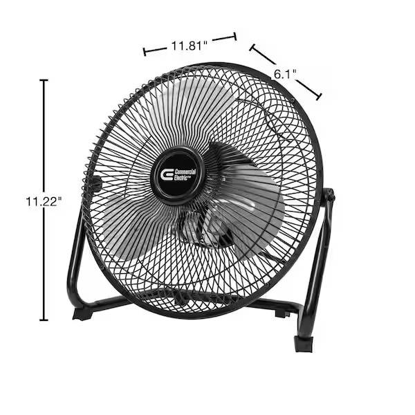 9 in. 3-Speed High Velocity Floor Fan in Black With Wall Mount Bracket