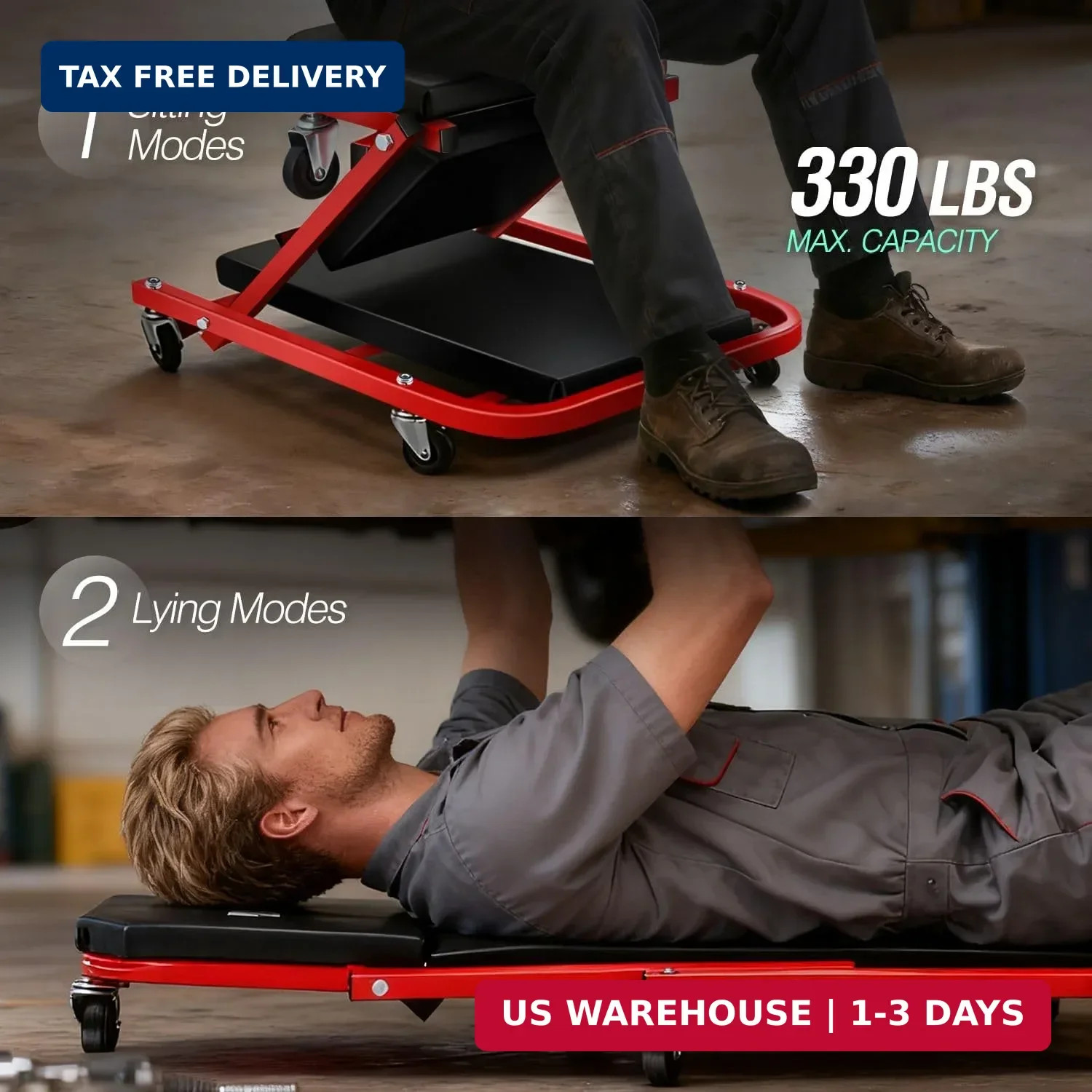 ‎DNA MOTORING TOOLS-00186 40 Inches 2 IN 1 Rolling Folding Car Creeper/Seat, 6 P