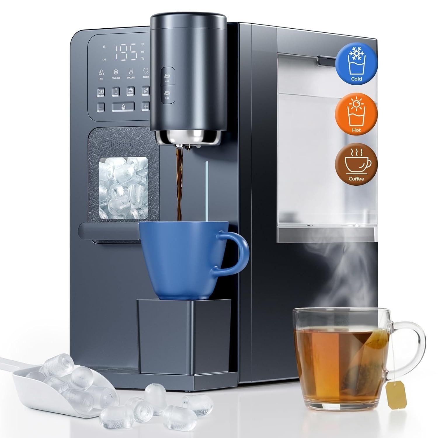 3-in-1 Water Dispenser with Ice Maker – Coffee Maker Countertop Bullet Ice Maker