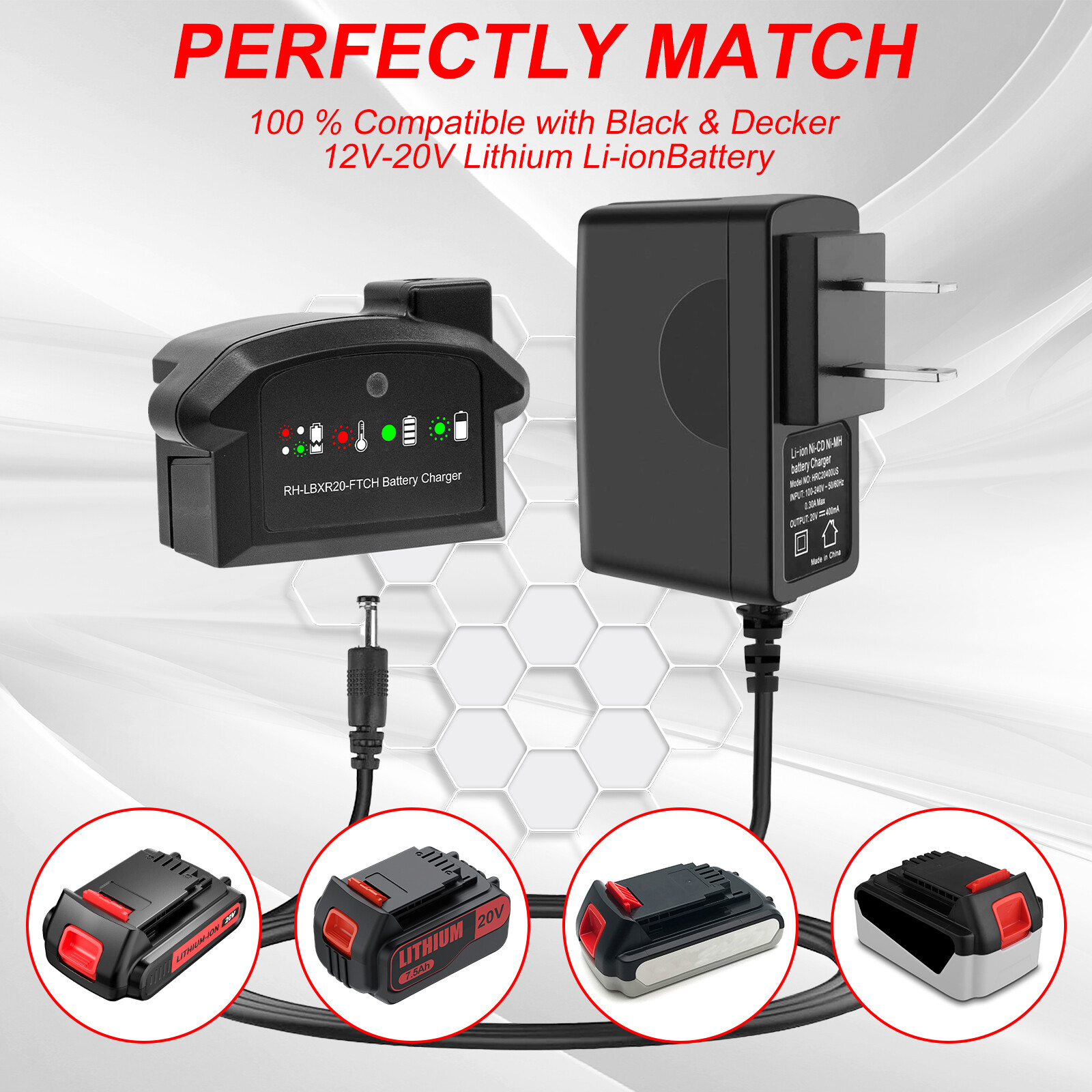 Charger For Black and Decker 18V-20V Li-ion Battery LCS1620 LBXR20 LB20 LBX4020