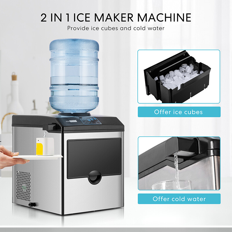 2 in 1 Countertop Ice Cube Maker 48lbs/Day with Water Dispenser Combo Machine