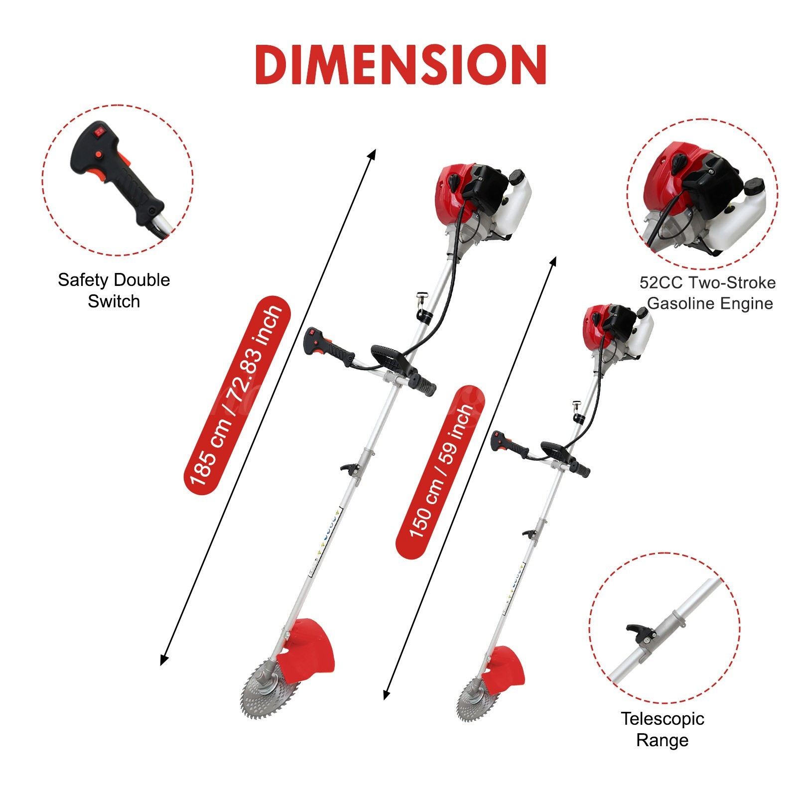 58cc 2-Cycle Gas Grass String Trimmer Gas Weed Eater Straight Shaft Lawn Mower