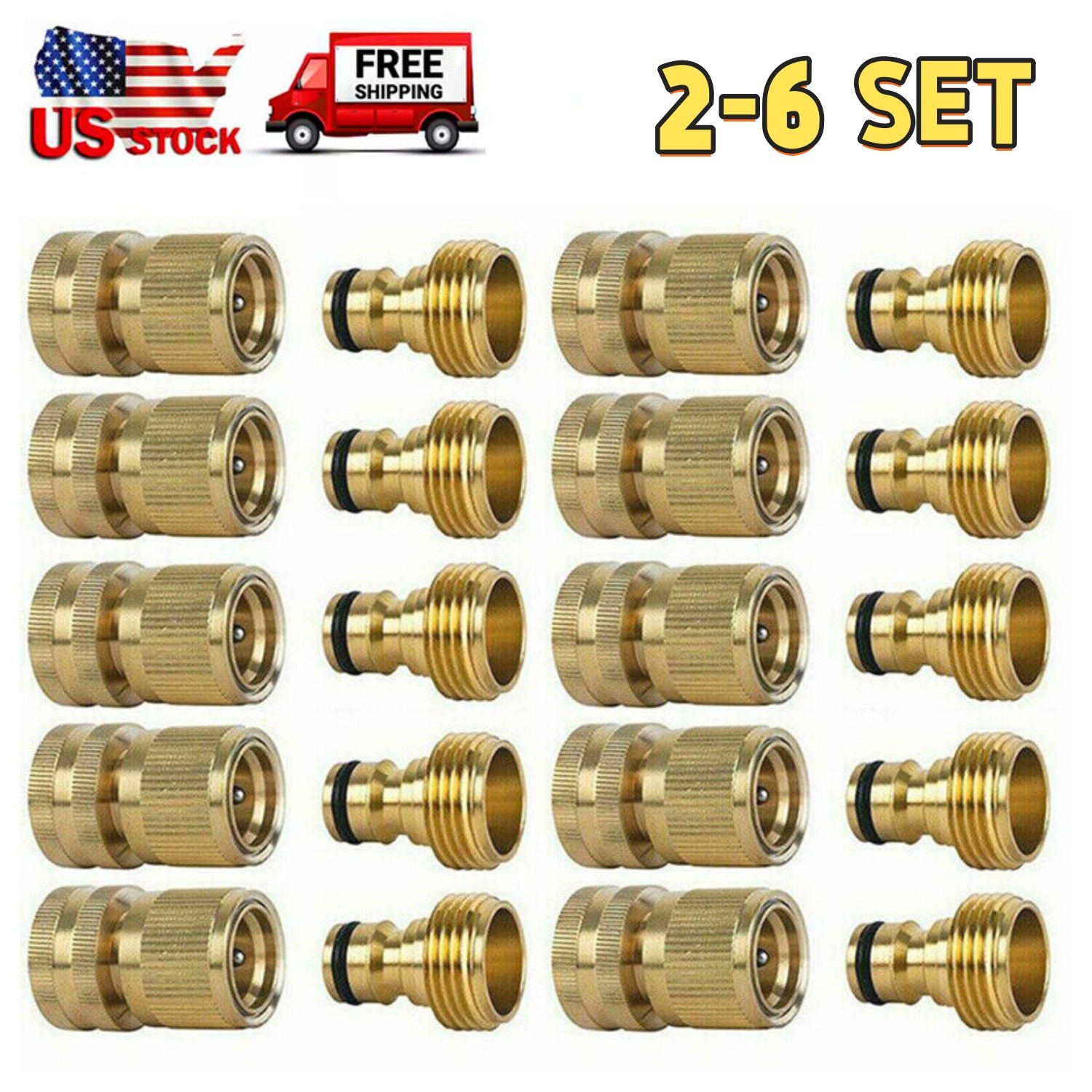 US Garden Hose Quick Connect Water Hose 3/4″ Fit Brass Female Male Connector Set