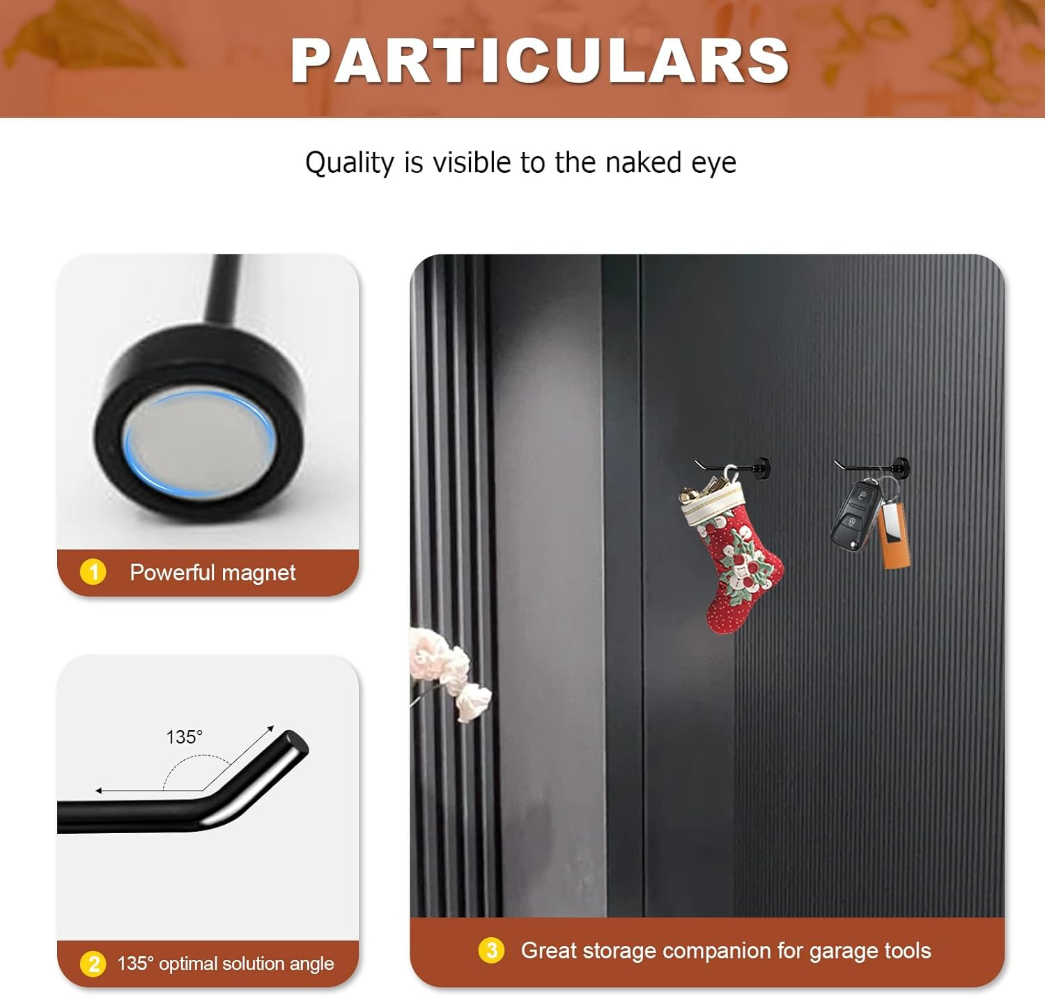 6 Pack 1.7lb Magnetic Hooks, Neodymium No-Drill Hanging Hooks for Refrigerator,