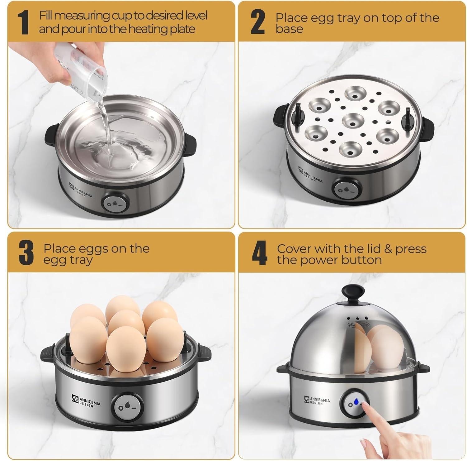 Electric Egg Cooker, All Stainless Steel 7 Egg Capacity Egg Boiler 360W BPA-free