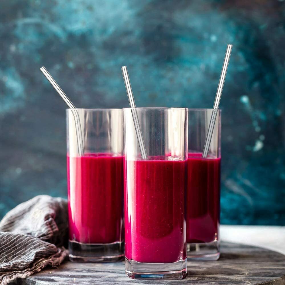10.5In Stainless Steel Drinking Straws 4 Straight Reusable