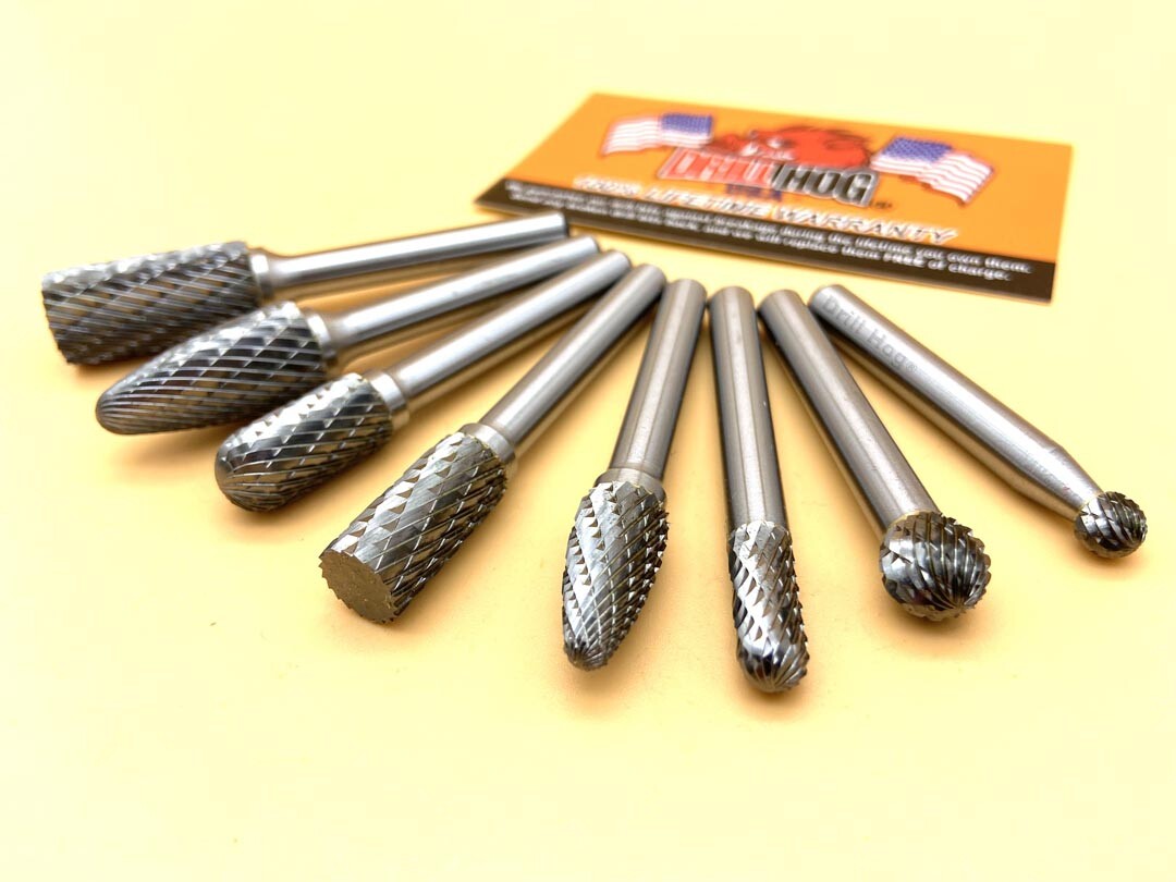 Double Cut Carbide Rotary Burr Set Tungsten Burrs Drill Hog® Lifetime Warranty