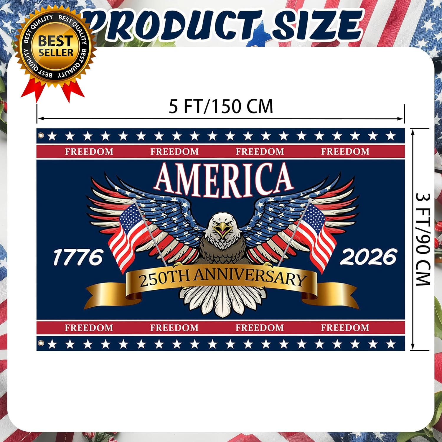 3 Ply 250 Years America Flag – Double Sided Patriotic Eagle 3 X 5 Ft Anniversary